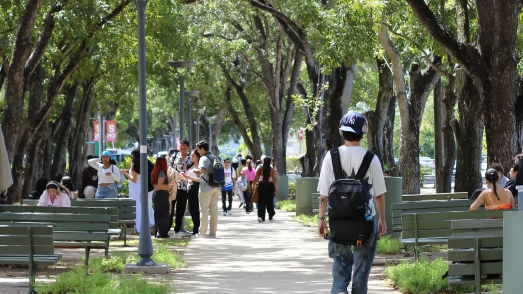 Estudiantes de Sagrado caminando por el Paseo de la Vega
