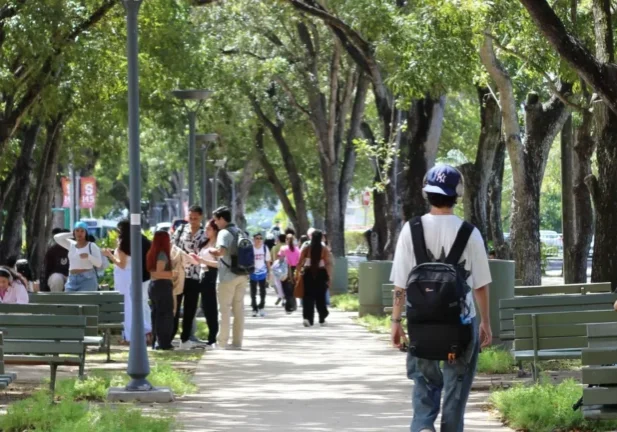 Estudiantes de Sagrado caminando por el Paseo de la Vega